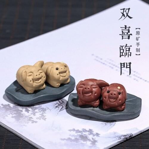 Xiaozhu Zisha tea favorite mine handmade Shuangxilinmen tea set gift box, a sculpture ornament of hair substitute