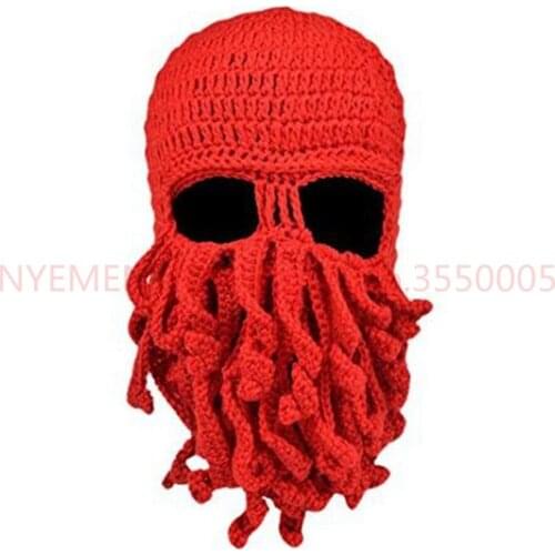 Funny Tentacle Octopus Hat Crochet Beard Beanie Mens Womens Knit Wind Mask Cap Halloween Gift Octopus Hat 50PCS