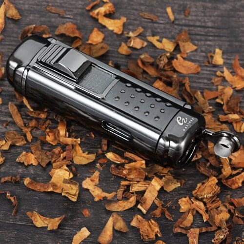 COHIBA Black 4 Red Torch Jet Fire Windproof Cigar Lighter Classic Refillable Cigarette Flame Lighter Built-in Punch Drill