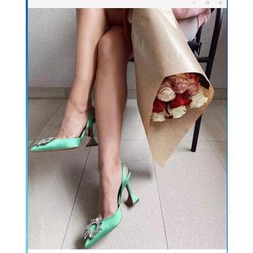 2021 Brand women Pumps luxury Crystal Slingback High heels Summer bride Shoes Comfortable triangle Heeled Party Wedding Shoes