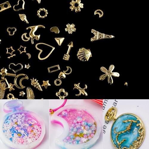 1Box Gold Nail Art Metal 3D Mix Frame Jewelry Filling UV Resin Epoxy Mold Making Filling For DIY Jewelry Making Accessories