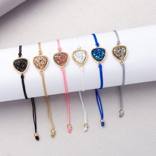 ZWPON New Arrival Boho Triangle Druzy Charm Slider Stopper Rope Chain Bracelets for Women 2019 Trendy Designer Jewelry Wholesale