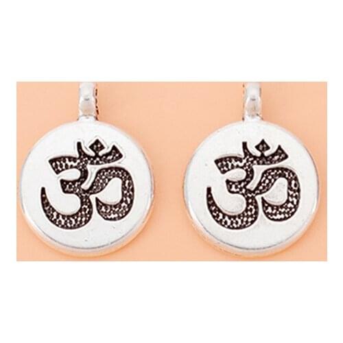 30pcs/Lot Tibetan Silver OM AUM Yoga Symbol Round Charms Pendants 2 Sided Beads for DIY Jewelry Making Accessories