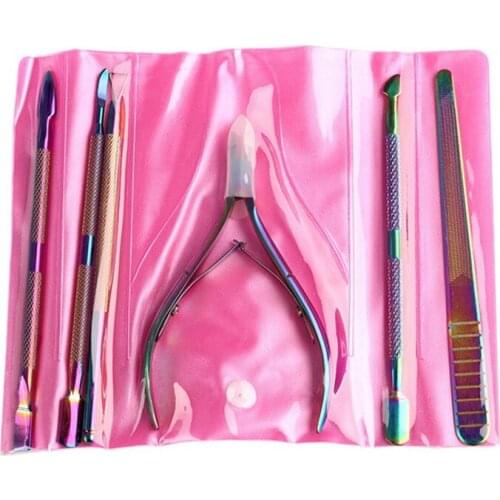6Pcs Nail Art Manicure Tools Multi-Type Rainbow Nail Nipper Cutters Dead Skin Remover Dead Skin Pusher Nail Tool
