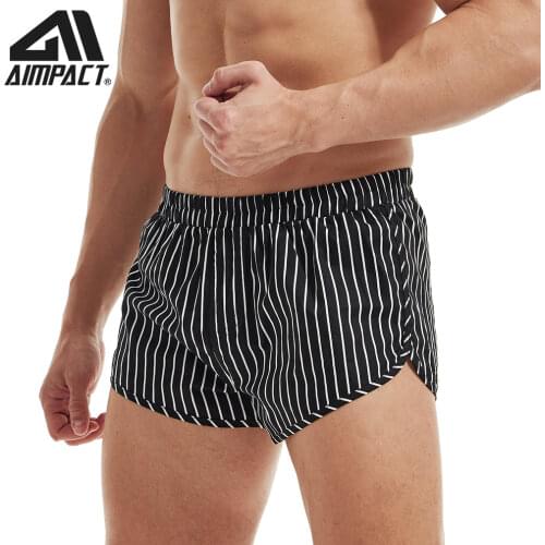 AIMPACT Men 's 3 Inch Black Cotton Causal Shorts Sexy Leisure Wear Vertical Stripe Pajamas AM2408