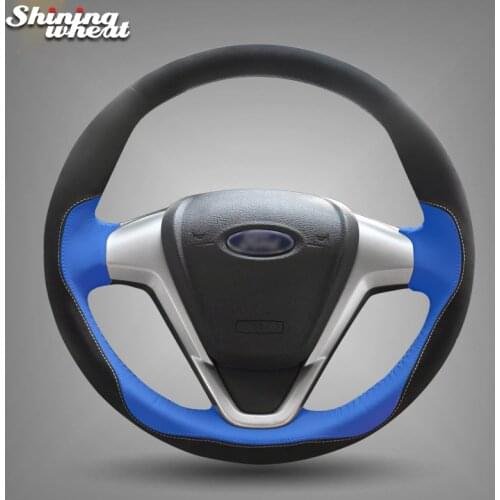 Shining wheat Blue Leather Black Suede Car Steering Wheel Cover for Ford Fiesta 2008-2013 Ecosport 2013-2016