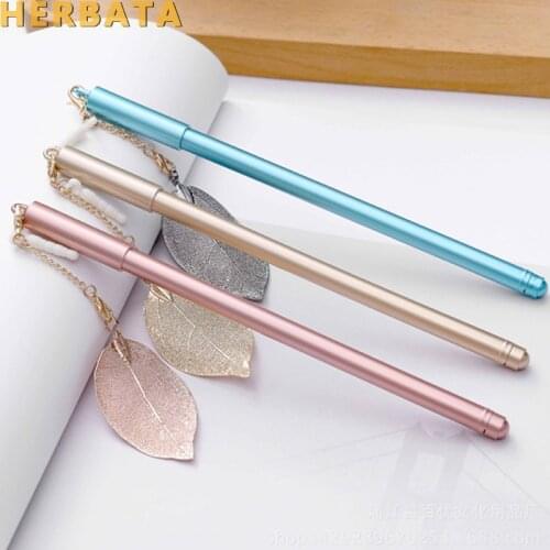 Elegant Leaf Pendant Neutral gel Pen Necklace Pen Gift for kids Sign Pen Material Escolal Cute Stationery School Supplies CL1039