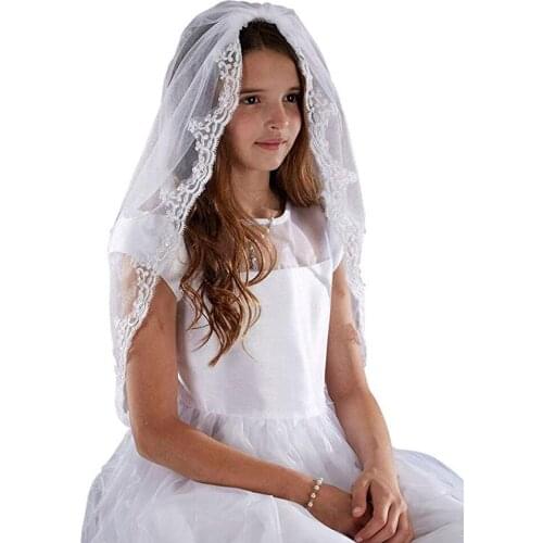 2019 New White Ivory Wedding Flower Girl veil Kids Girls First communion Veils Tulle with comb Applique edge Voile Mariage Fille