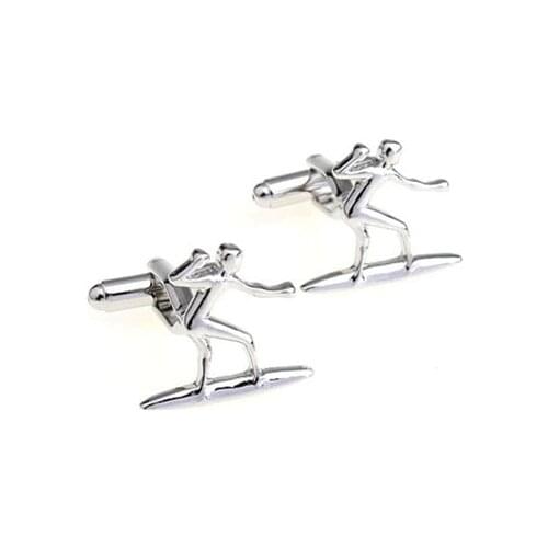 HOT Sale Factory Price Retail Men Cufflinks Fashion Brass Material White Colour Sled Skiing Design Cuff Links Free Shipping