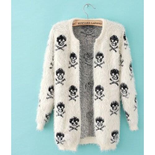 Womens Cardigan Print Skull 2021 Short Ladies Autumn Mohair Sweater Womens Jacket Cardigan Short Knit