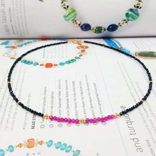 LiiJi Unique Women Necklace Black Spinel 2mm Lab created Ruby Beads 925 Sterling silver Gold Color Choker Necklace 35-45cm