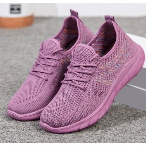 Womens Sneakers Mesh Autumn Shoes Woman Lace Up Platform Walking Knitting Soft Bottom Breathable Comfort Female 2020