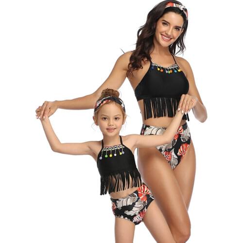 Family Matching Swimsuit High Quality Girls Swimwear Two pieces Set Kids Bikini Woman Beachwear Bathing Suit for Girls 3-12Years