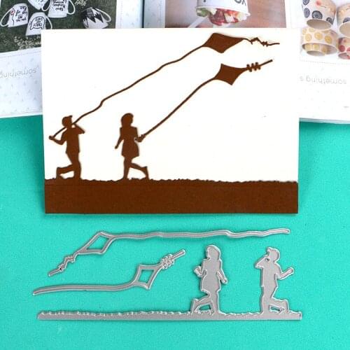 DUOFEN METAL CUTTING DIES kids playing kites border stencil DIY Scrapbook Paper Album 2019 new