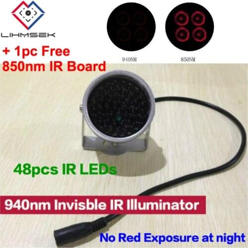 Lihmsek Miniature CCTV IR illuminator no red exposure 940nm Invisible Light Black Light Monitoring F5 48pcs IR LEDs CCTV Camera