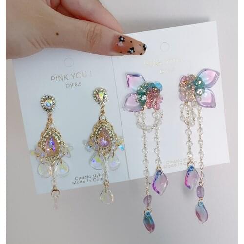 Fashion Korean Crystal Butterfly Long Tassel Drop Earrings For Women Students Holiday Party Pendientes Jewelry