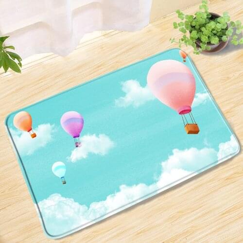 Cartoon Hot Air Balloon Flying In The Sky Bath Mat Entrance Door Mat Boy And Girl Room Doormat Bathroom Mat Toilet Rug Carpet
