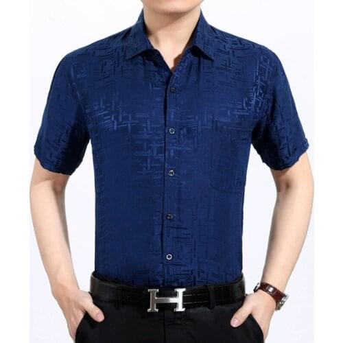 2019 New Summer Real Silk Shirt Men White Short Sleeve Shirt Formal Man Shirts High Quality Camisa Masculina KJ1943