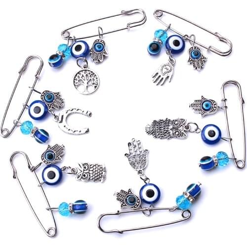 1PC Lucky Evil Eye Brooch U Shape Animal Hamas Hand Charms Pendant Brooch & Pin Men Women Fashion Jewelry Buckle Clips EY1246