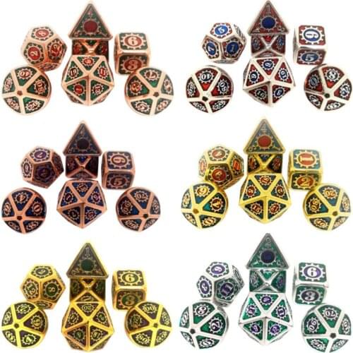 7pcs Metal Dice Set DND Solid Polyhedron for Party RPG MTG Role Playing Games U2JB