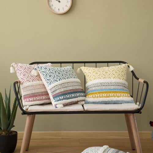 DUNXDECO Cushion Cover Decorative Pillow Case Vintage Nordic Geometric Tufted Tassels Sofa Chair Cousin Bedding Room Decorating