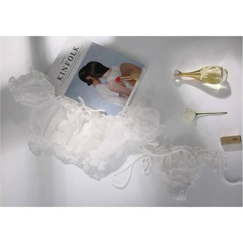 Yomrzl A462 New arrival summer chiffon womens pajama set transparent white sleep set sleepwear sexy lingeries