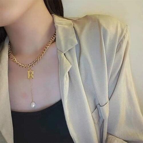 New B Letter Imitation Pearl Necklace Sweater Chain Jewelry Accessories Fashion Versatile Necklace Jewelry Necklace Women
