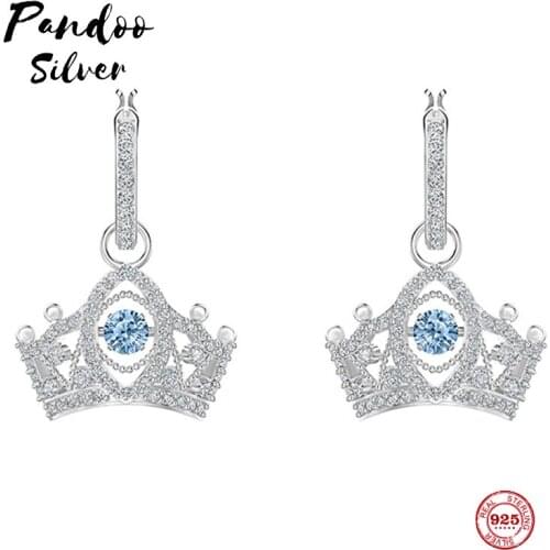 PANDOO Fashion Charm Sterling Silver Original 1:1 Copy, Gorgeous Glamour Crown Fashion Joker Earrings Women Luxury Jewelry Gifts