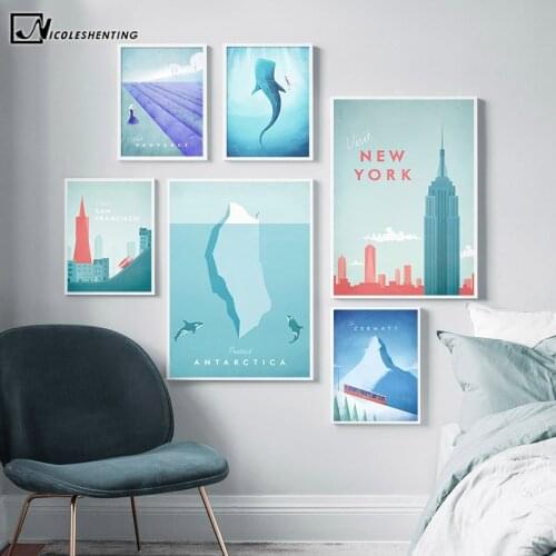 Travel Landscape Poster Illustration Nordic Print Vintage City Canvas Art Painting Modern Wall Picture Living Room Decoration