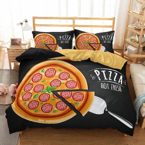 3D Pizza Printed Bedding Cartoon Food Covered Pillowcase Single Double Full Queen King Size Bedding Home Textile Bedding 2/3 Pcs