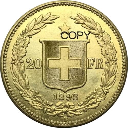 Switzerland Confederation Gondo - Gold 20 Francs 1893 B Gold Brass Metal Copy Coins