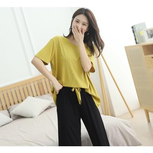 Plus Size Tracksuit WOMENS Pajamas suits 2020 Spring New Pajamas Short Sleeve Mixed Colors Capri Pants 2 pieces set home wear