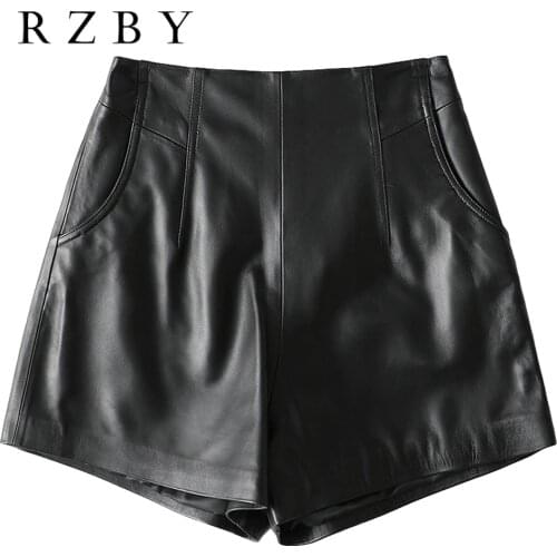 Really Sheepskin Skirt Shorts Korean Fashion Black Spring Autumn Women Shorts Cool Skinny Work Party Wear Female Shorts RZBY172