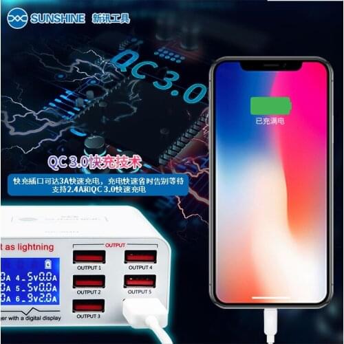 SUNSHINE SS-304Q 6-Port USB Charger For mobile phone Tablet iPad Fast charging Support QC 3.0 Strong Compatibility Charger
