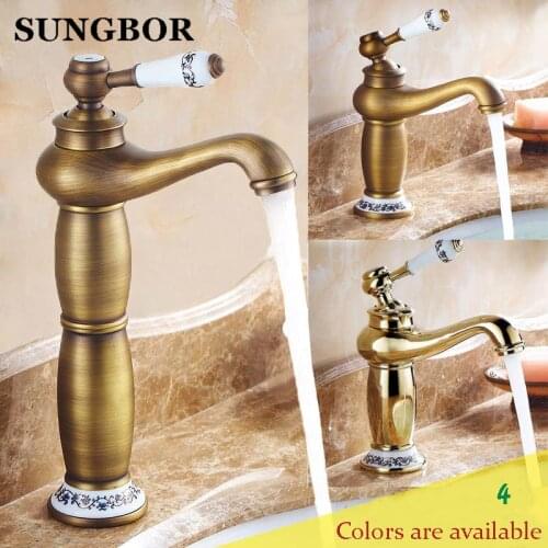 Gold bathroom faucet antique copper faucet brass chrome bathroom taps rose gold taps mixers faucets Free shipping AL-7152F