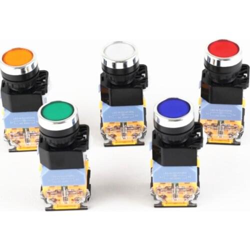 1PCS LA38-11D/11DS Quality Sliver Contact Push Button Switch with Light On/Off Momentary/Latching 22mm 220V 24V LED Indicators