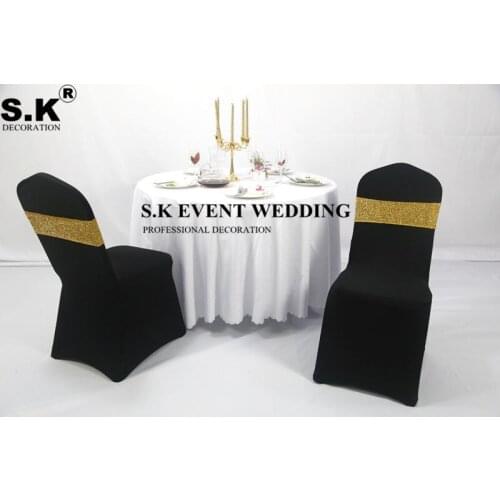 100PCS Two Side Sequin Chair Band Sash Glitter Tie Bow On Spandex Chair Cover Wedding Event Party Decoration