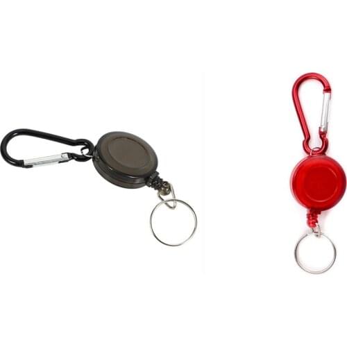 2x Badge Holder Winder Holder Keychain Retractable Carabiner Belt Clip ID Card Card Holder-Black & Red