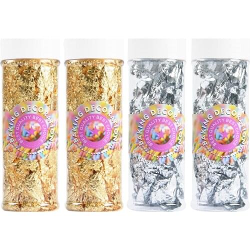 4PCS/Lot Edible Grade Gold Leaf Silver Foil 2g/Bottle Decoration Cake Ice Cream Coffee Chocolate Gilded