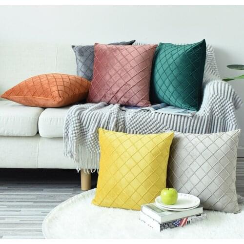 45x45/30x50cm solid color velvet cushion cover soft grid pleats pillowcase throw pillow cover backrest