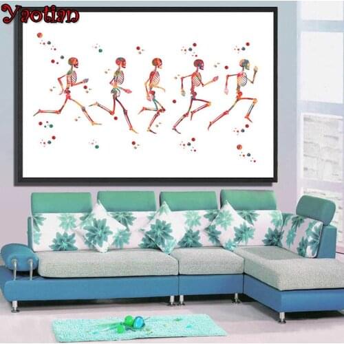 Skeleton Color Print Abstract Medical Art Poster Diamond Embroidery Mosaic Rhinestones Medical Office Decor Gift Needelework 5d