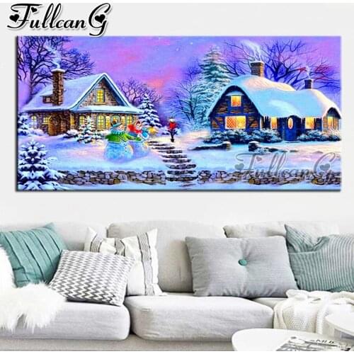 FULLCANG Winter snow house large diamond painting 5d diy full square round drill mosaic embroidery sale home decoration FC2690