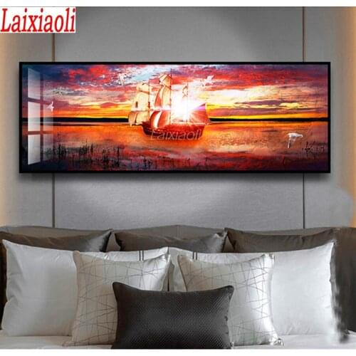 Diamond painting saling boat sea,full square diamond painting rhinestone,ship,diamond embroidery Caribbean sunset large painting