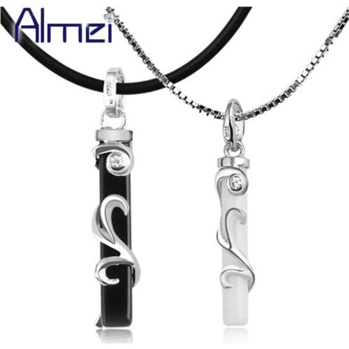 Almei 2017 Stone Statement Couple Necklace Blacek/White Men/Women Boyfriend Lovers' Gifts Pair Pendants Jewelry Free Chain N1034