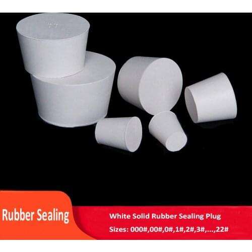 White Solid Rubber Stopper Laboratory Rubber Plug Pipe Tank Bottle Push-In Sealing Plug Tapered Hole Bung 000#-22# Various Sizes