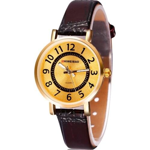 New Golden Watch Women Leather Bracelet Round Dial Quartz Analog Wrist Watch Fashion Luxury Women Watches Relogio Feminino Gifts