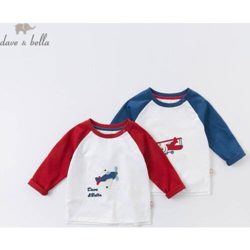 DBW15097 dave bella autumn baby boys handsome cartoon letter patchwork T-shirt children tops boys fashion kids fashion tees