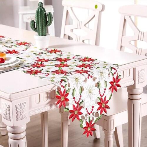 38x176cm Embroidered Table Runner Red White Flower Hollow Tablecloth Home Dining Table Flag Coffee Table Decoration 38x87cm