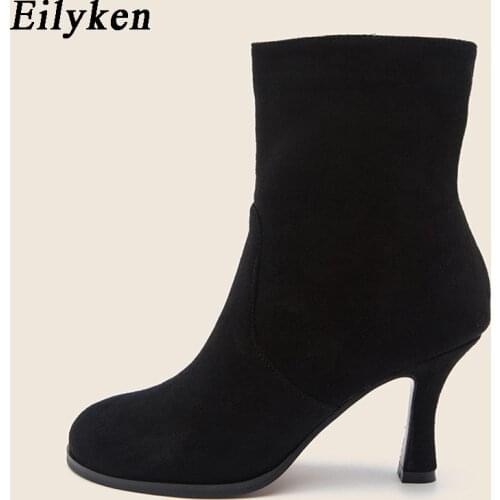Eilyken Sexy Design Round Toe Comfortable Punk Ankle Boots Fashion Zipper Winter Black Ladies Chelsea Boots High Heels Shoes