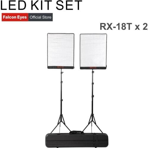 FalconEyes 2pcs 62W 5600K Dimmable Flexible Waterproof Portable Continuous LED Video dslr Studio fotografia Light RX-18T kit set